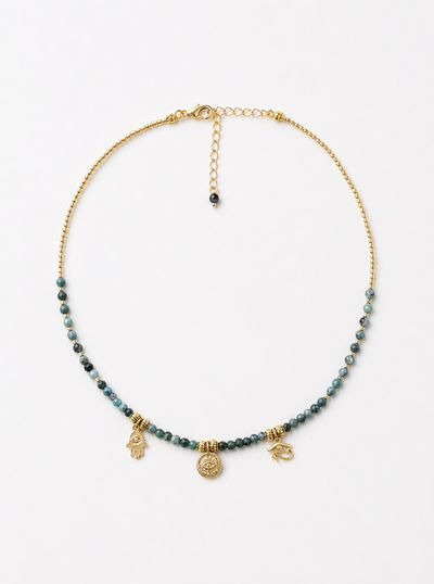 Raw Emerald Necklace with Boho Charms