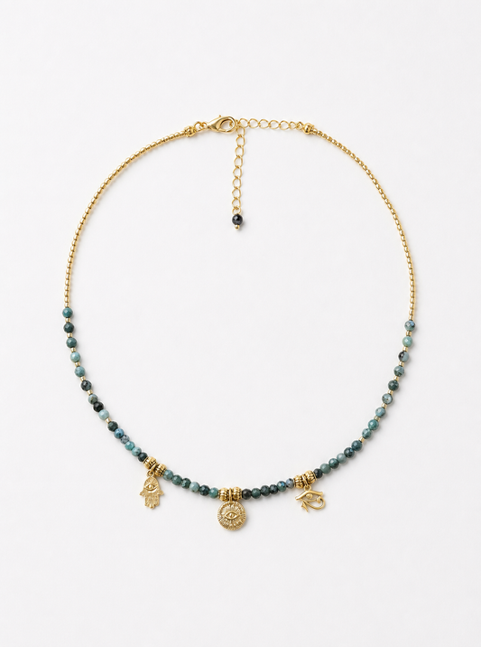 Raw Emerald Necklace with Boho Charms