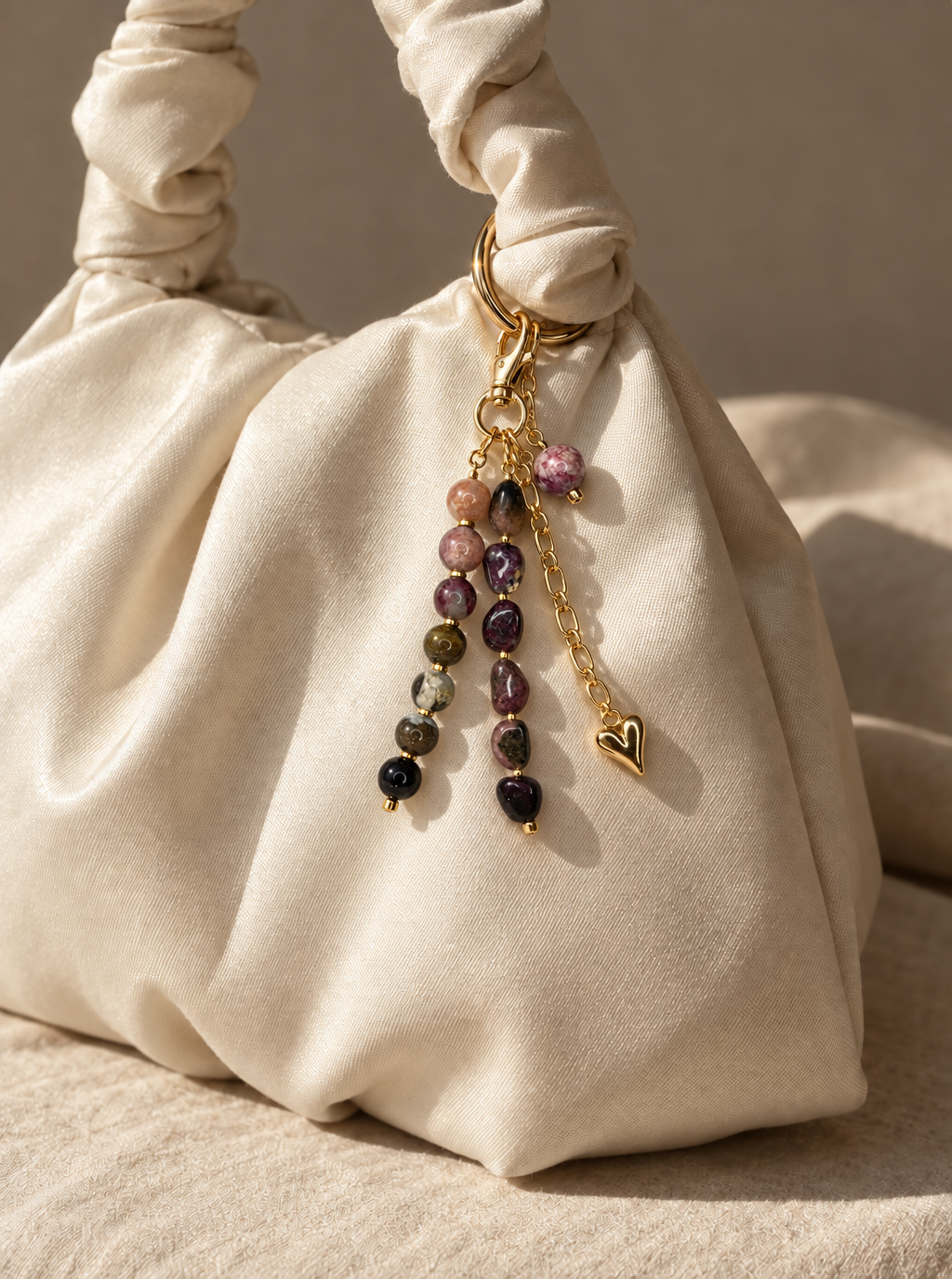 14K Gold Filled Pink Tourmaline Crystal Bag Charm