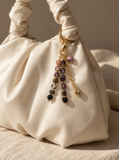 14K Gold Filled Pink Tourmaline Crystal Bag Charm