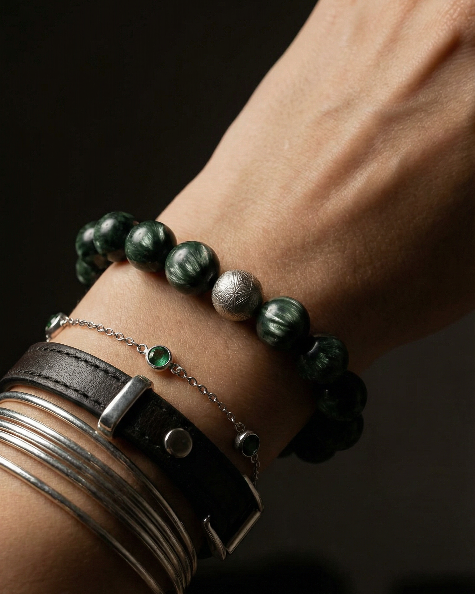 Bold Sephranite Bracelet with Muonionalusta Meteorite (Rare)