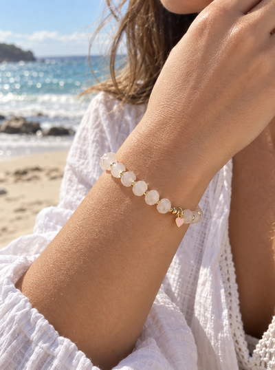 Stretchy Natural Rose Quartz Crystal Bracelet for Love