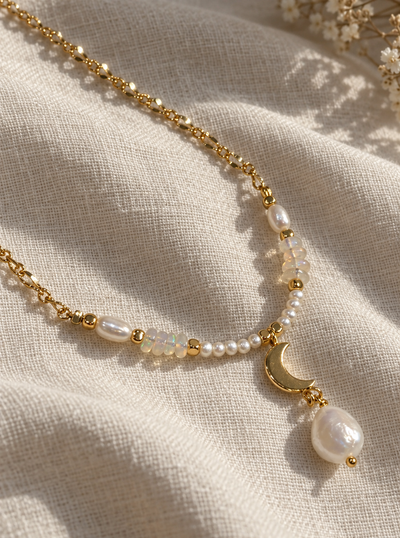 Ethiopian Opal and Pearl Necklace