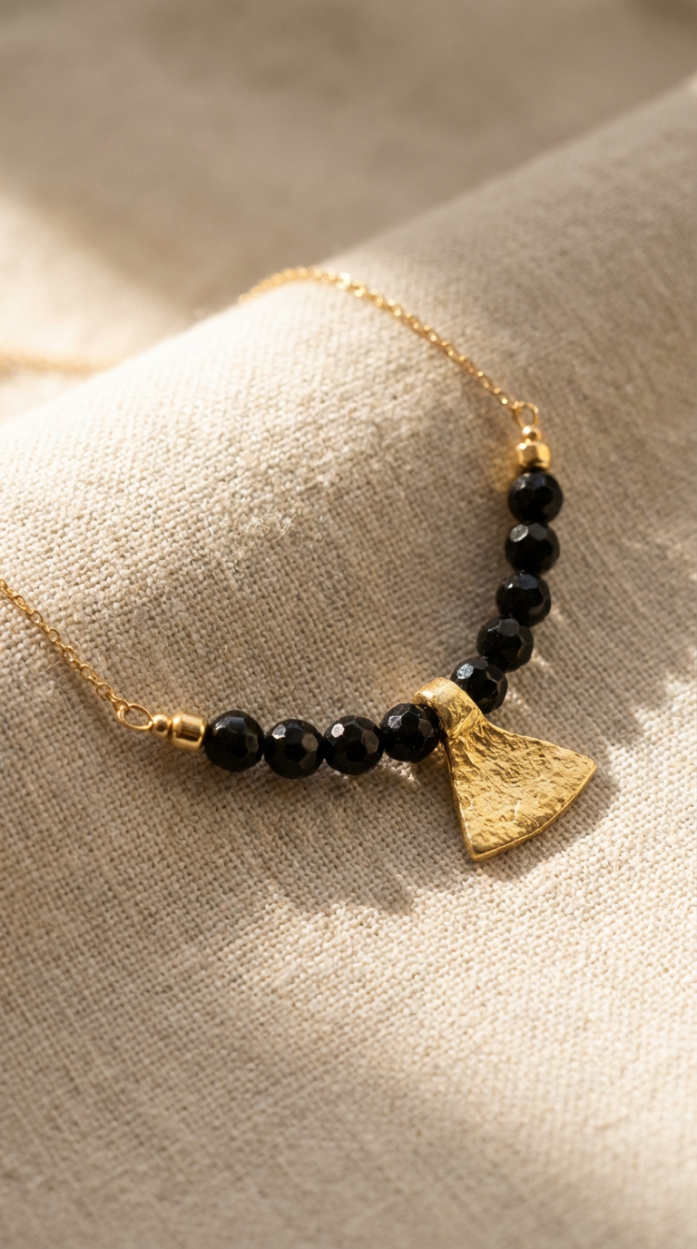 Tribal Brass Obsidian Necklace