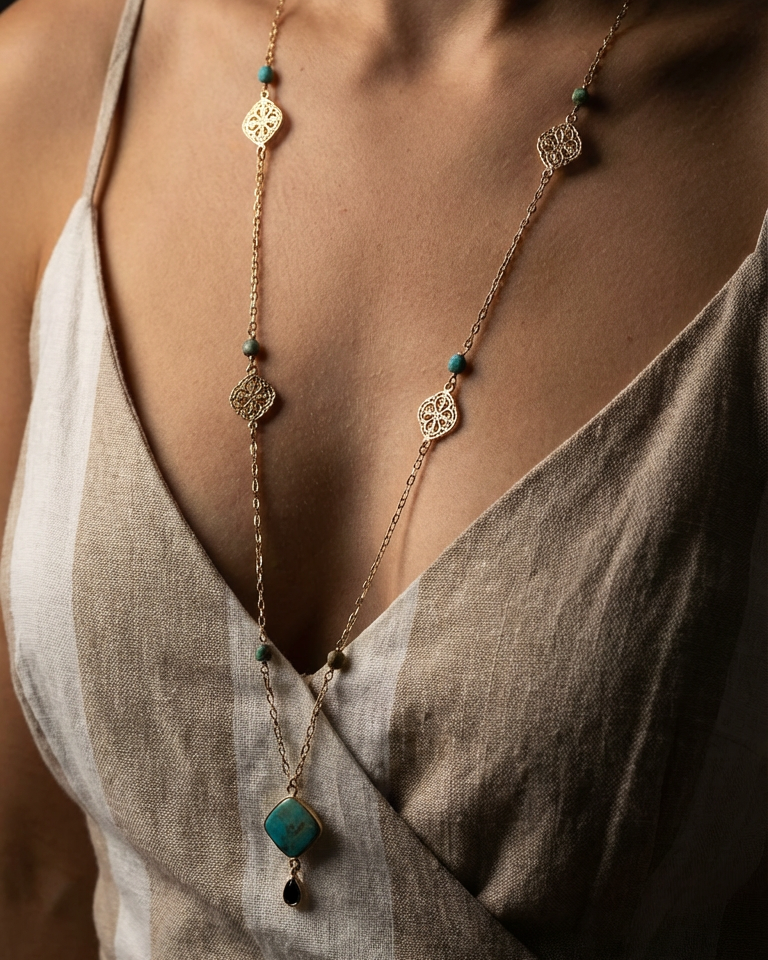 Chrysocolla Long Necklace