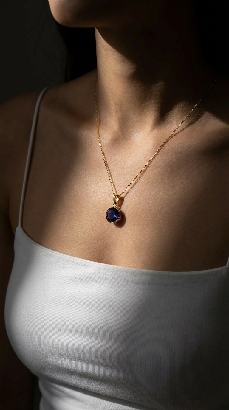 Natural Iolite Bezel Pendant