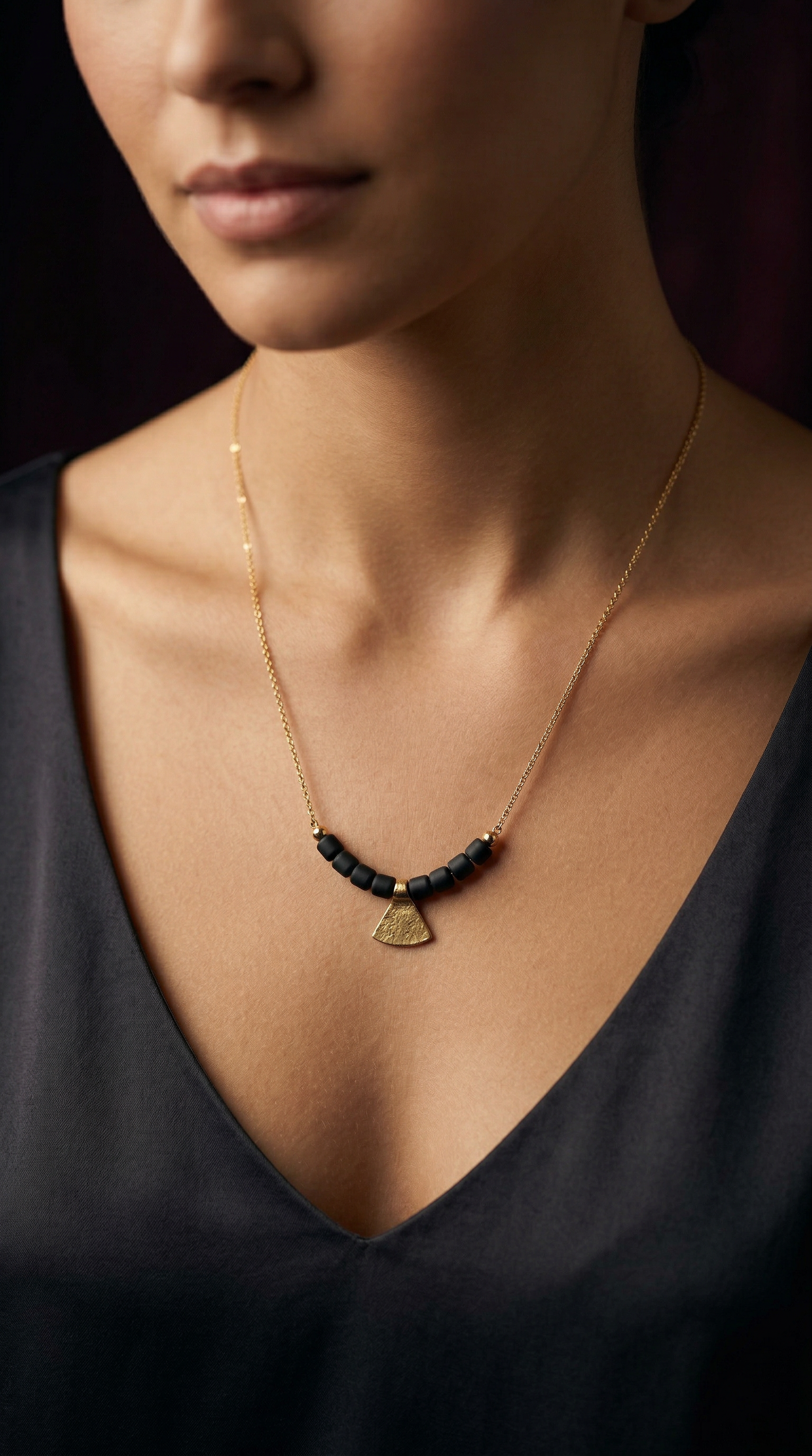 Tribal Brass Obsidian Necklace