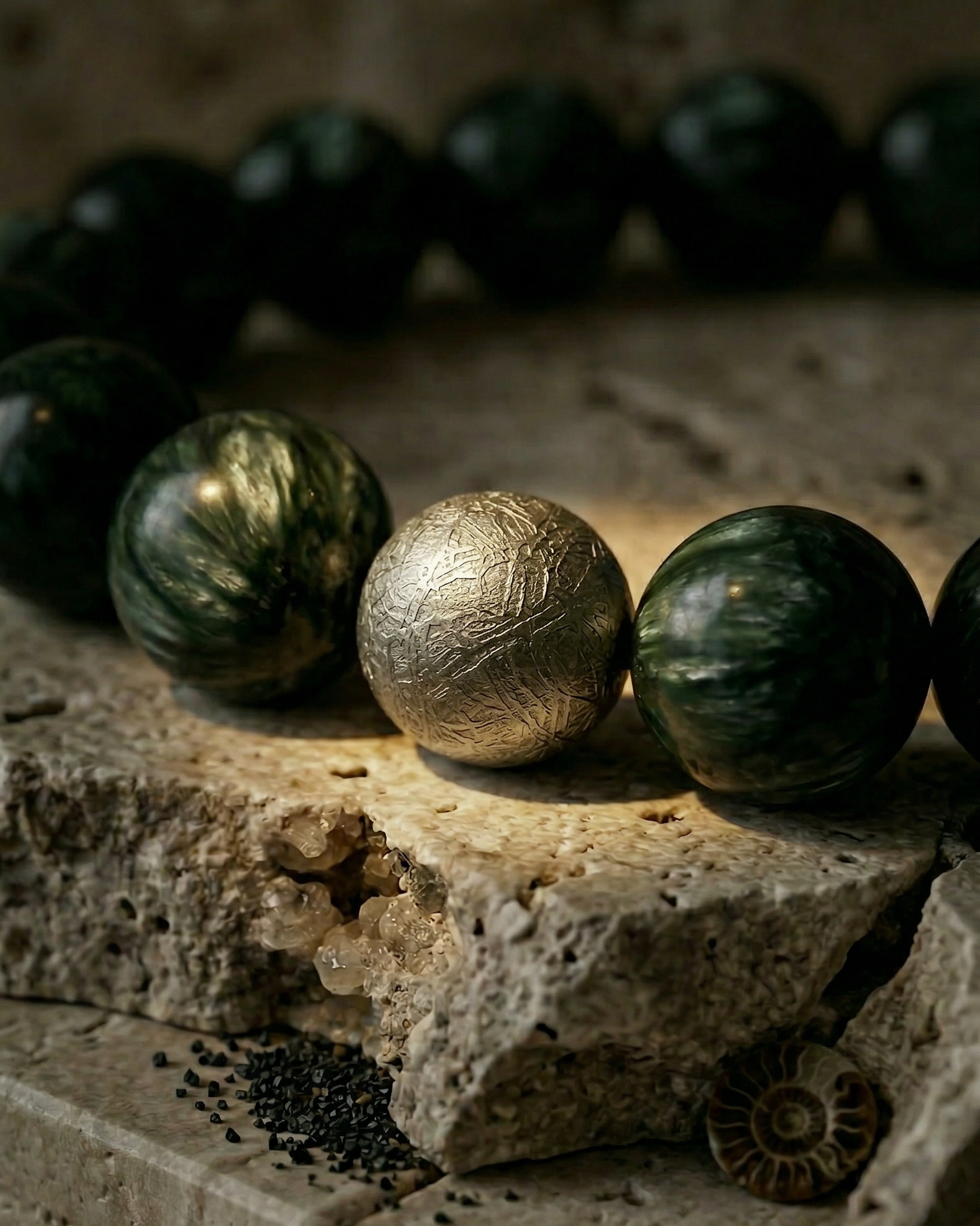 Bold Sephranite Bracelet with Muonionalusta Meteorite (Rare)