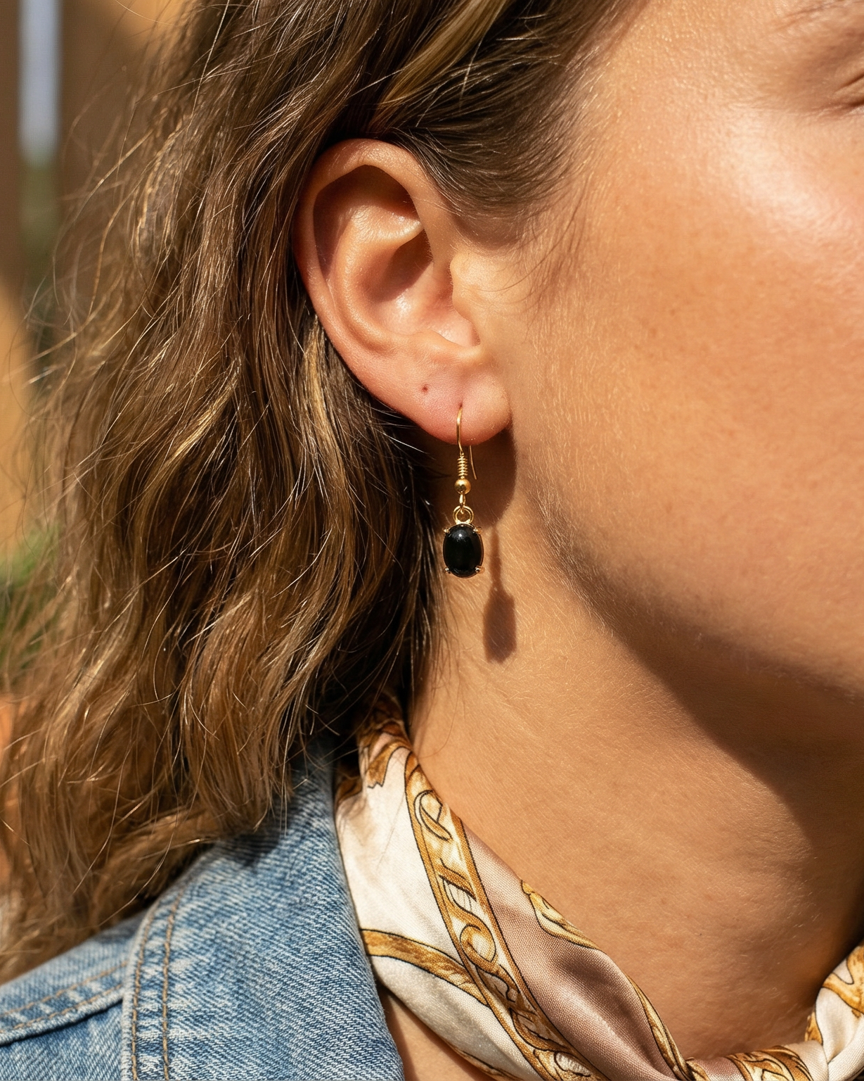 24k Gold Plated Onyx Earrings