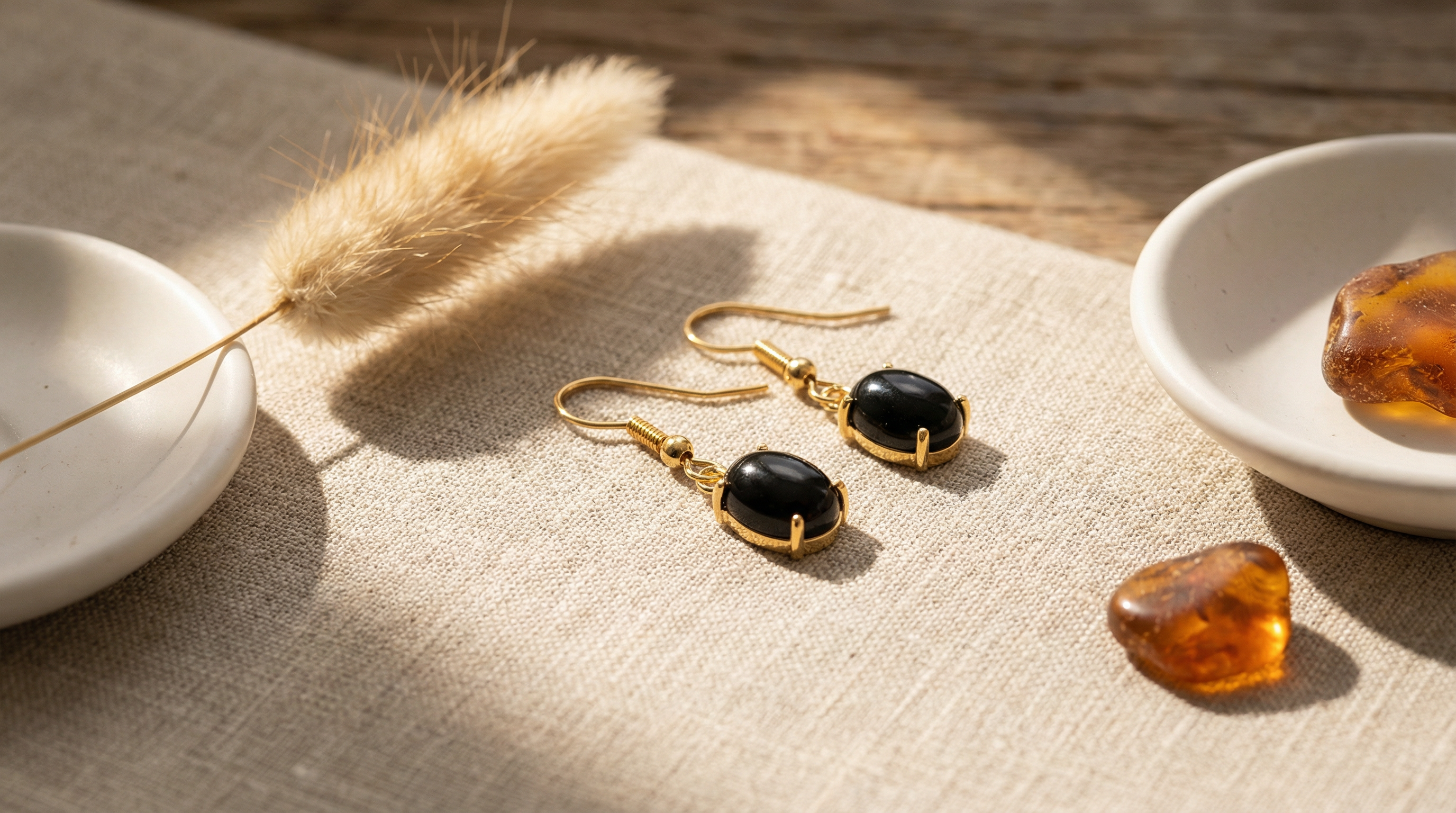 24k Gold Plated Onyx Earrings