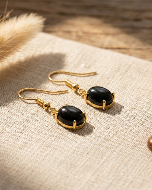 24k Gold Plated Onyx Earrings