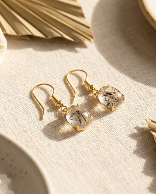 24k Gold Plated Rutilated Quartz Earrings