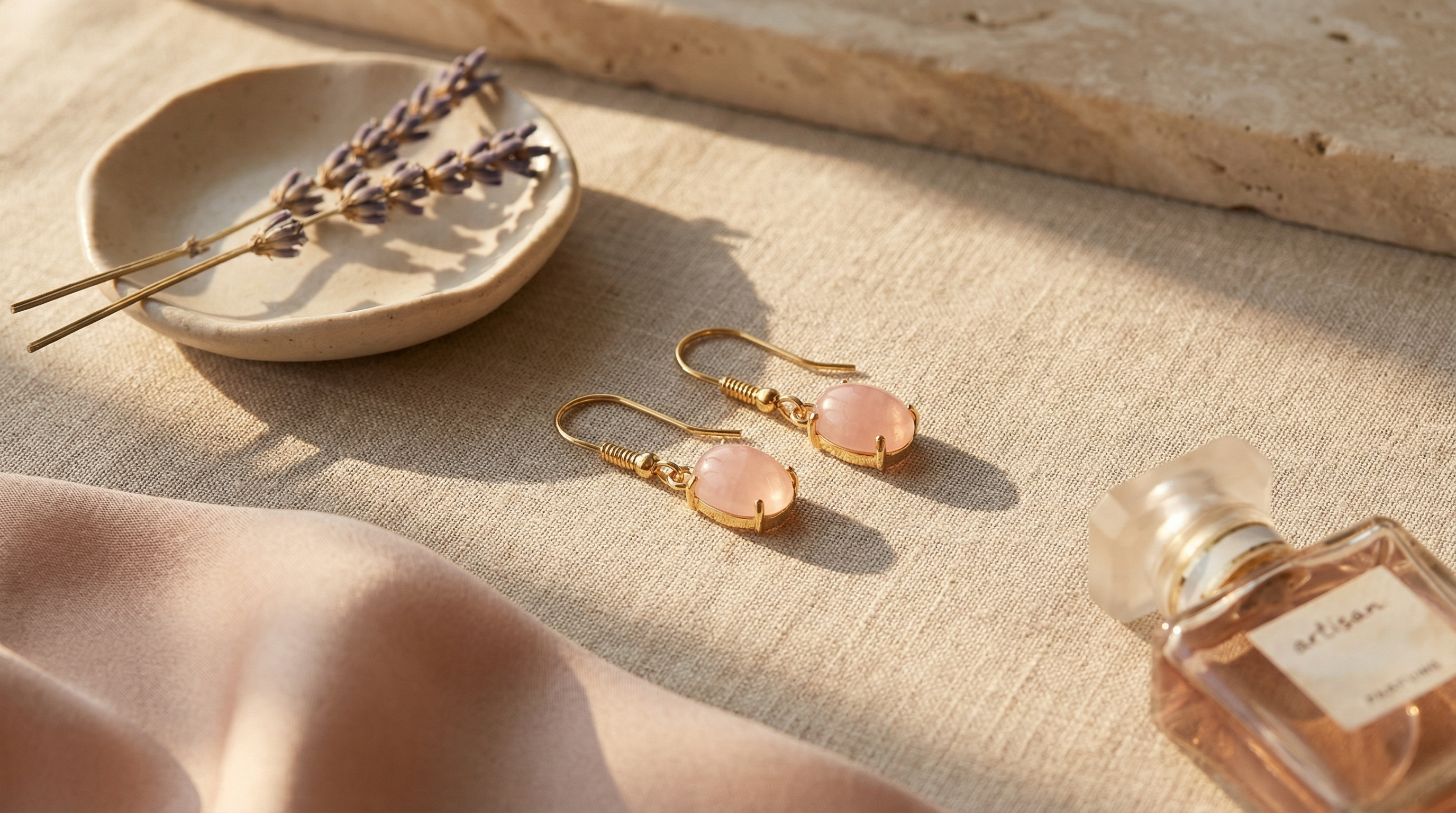 24k Gold Plated Pink Opal Earrings