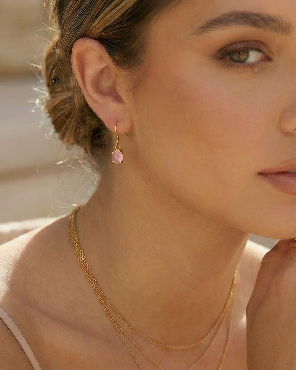24k Gold Plated Pink Opal Earrings