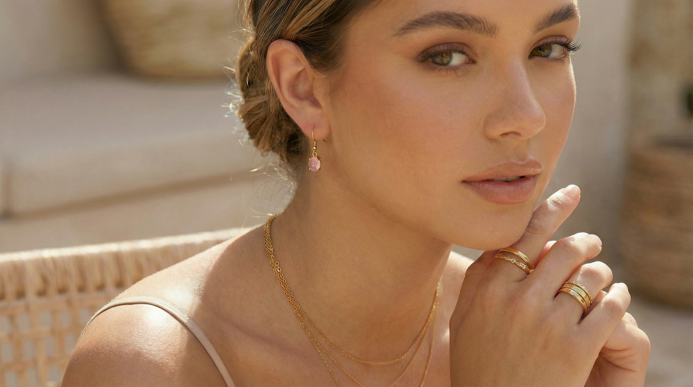 24k Gold Plated Pink Opal Earrings